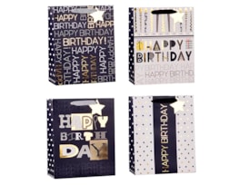 Wholesale Mens Foiled Happy Birthday Medium Gift Bag 26x32x12cm