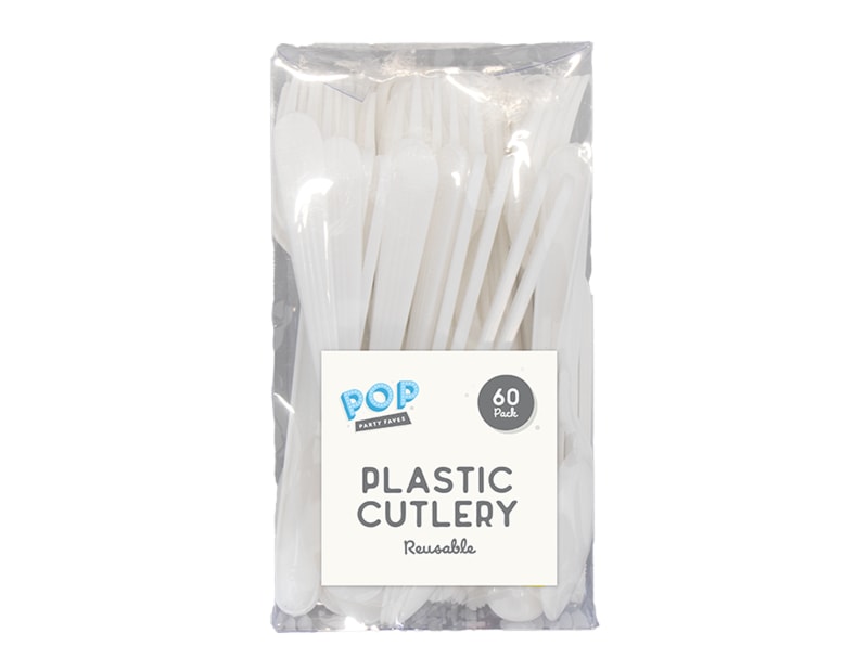 Wholesale Plastic White cutlery 60pk Wholesale Plastic White cutlery 60pk