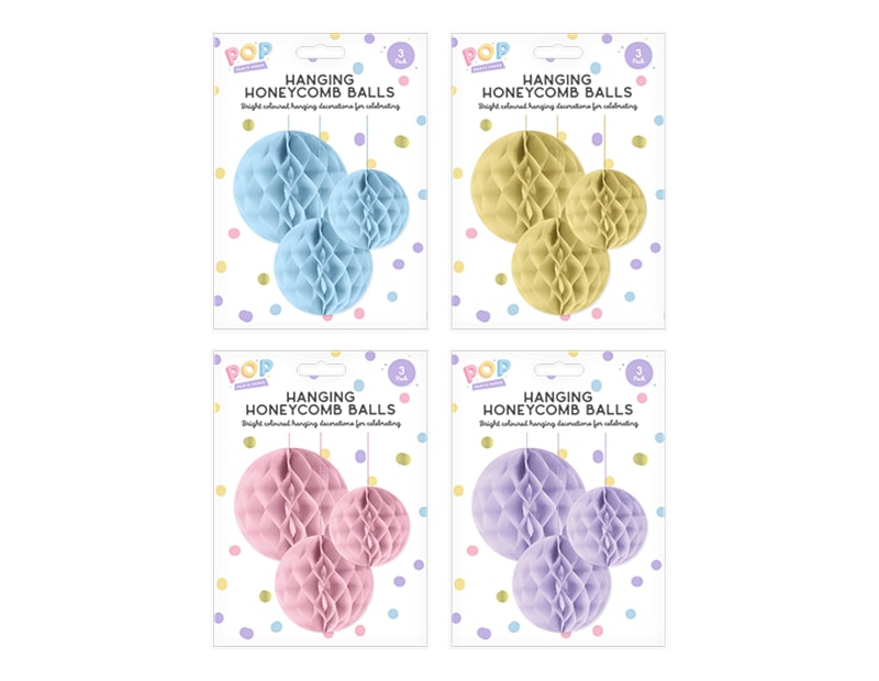 Wholesale Pastel Honeycomb Hanging Decoration 3pk Wholesale Party accessories Uk