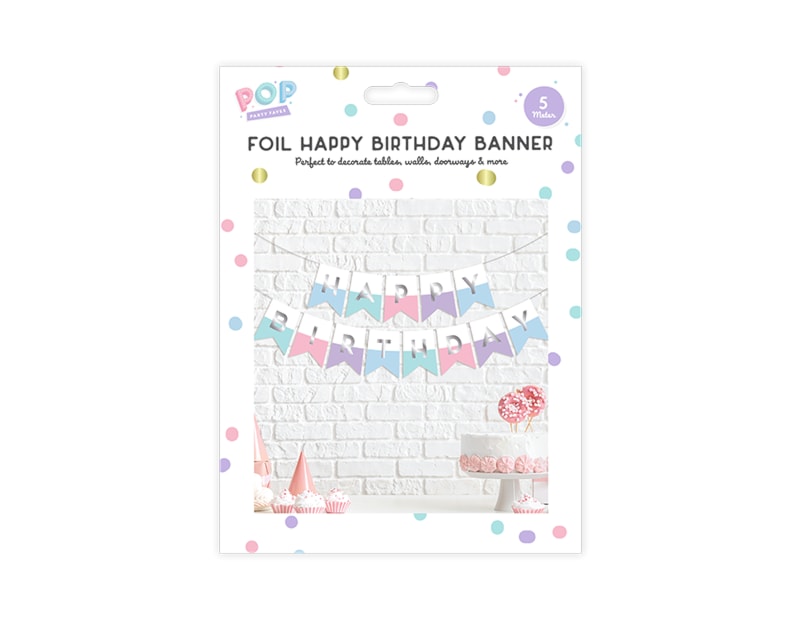 Wholesale Pastel Multicolour Foiled Card Happy Birthday Banner 5M Wholesale Pastel Multicolour Foiled Card Happy Birthday Banner 5M