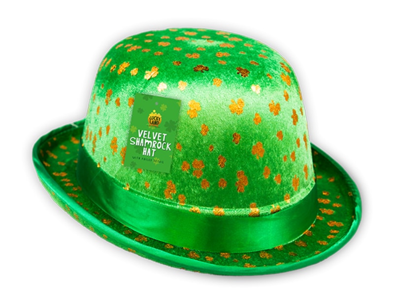Wholesale St. Patrick's Velvet Gold Foiled Shamrock Hat Wholesale St. Patrick's Velvet Gold Foiled Shamrock Hat