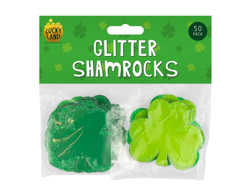 Wholesale St Patricks Day Glitter Card Shamrocks 50pk Wholesale St Patricks Day Glitter Card Shamrocks 50pk
