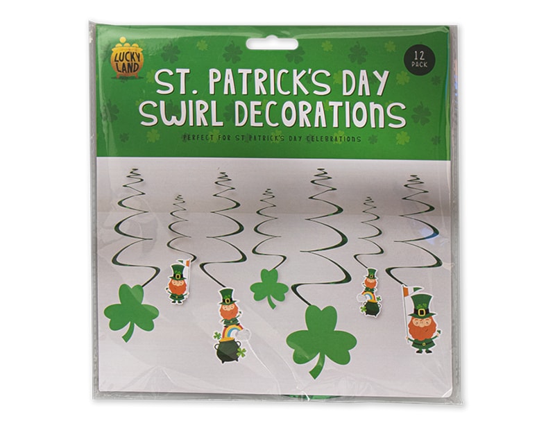 Wholesale St. Patricks Day card swirl decorations 12pk Wholesale St. Patricks Day card swirl decorations 12pk