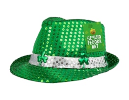 Wholesale St Patricks Day Sequin Shamrock Fedora Hat Wholesale St Patricks Day Sequin Shamrock Fedora Hat