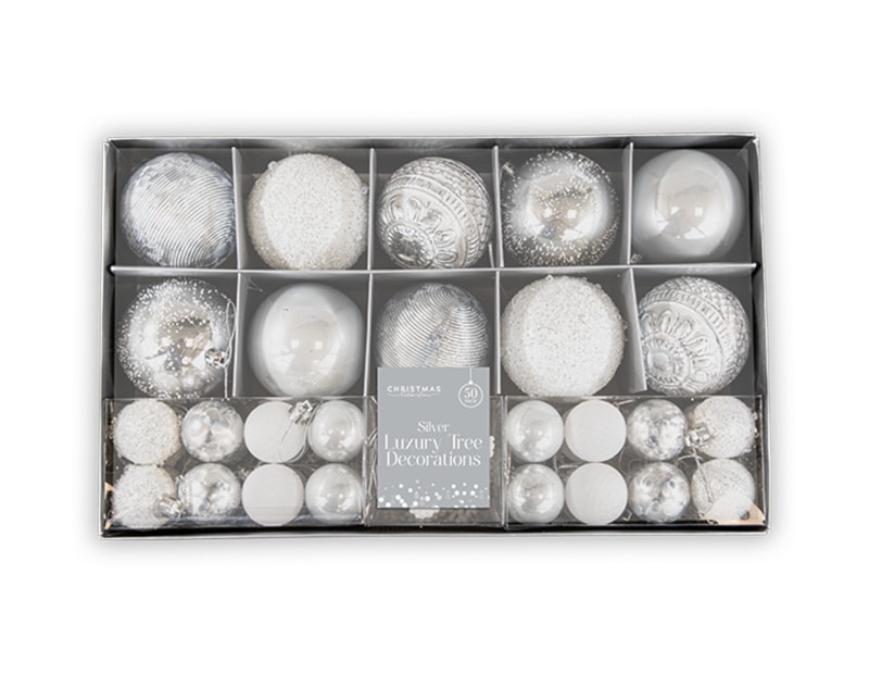 Wholesale Silver Luxury Tree Decorations 50pk Wholesale Silver Luxury Tree Decorations 50pk