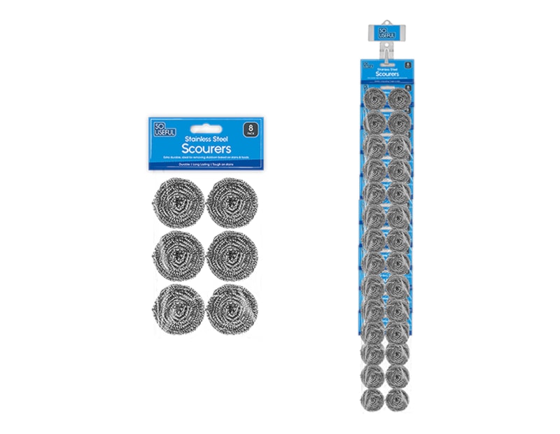 Wholesale Stainless Steel Scourers 8pk With Clip Strip Wholesale Stainless Steel Scourers 8pk With Clip Strip