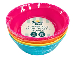 Wholesale Summer Kids Bright Plastic Bowls 350ml 4pk