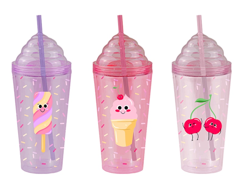 Ice Cream Double Wall Tumbler With Straw Ice Cream Double Wall Tumbler With Straw