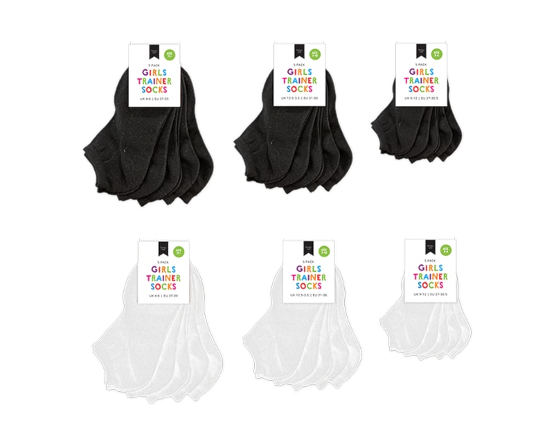 Wholesale Girls Plain Trainer Socks 5pk