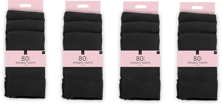 Wholesale Ladies 80 Denier Black Opaque Tights 3pk