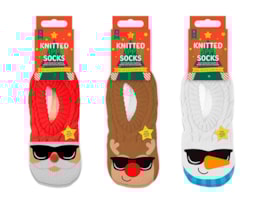 Wholesale Men's Christmas Novelty Knitted Slipper Socks with Fleece Lining