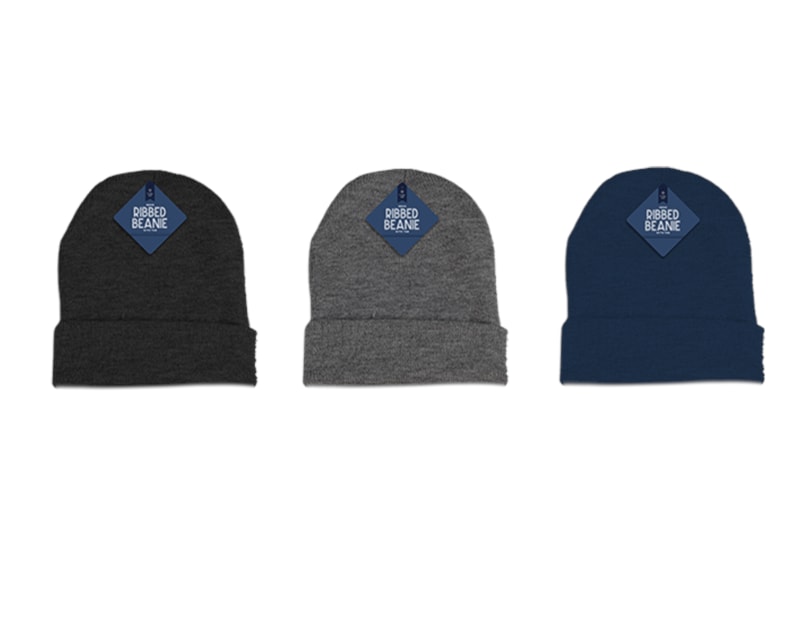 Wholesale Mens Ribbed Beanie with Tab Wholesale Mens Ribbed Beanie with Tab