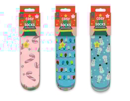 Wholesale Girls Printed Novelty Cosy Socks with Grippers 2pk