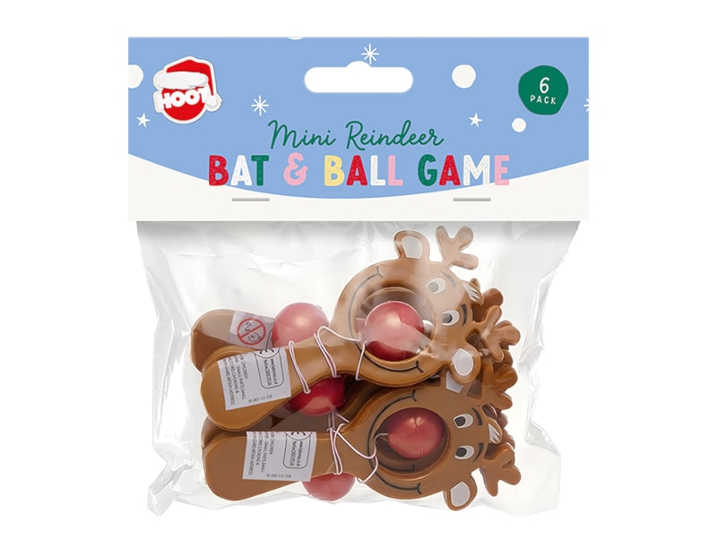 Christmas Mini Reindeer Bat & Ball Game 6pk Christmas Mini Reindeer Bat & Ball Game 6pk