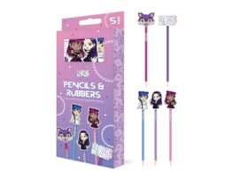 Character Pencils & Rubbers 5pk Character Pencils & Rubbers 5pk