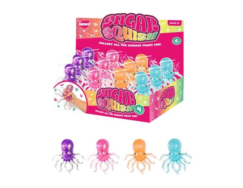 Wholesale Glitter Octopus Sugar Filled Squishy CDU Wholesale Glitter Octopus Sugar Filled Squishy CDU