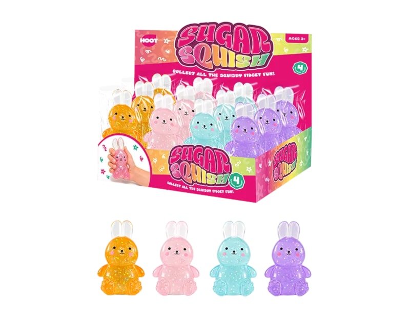 Wholesale Glitter Bunny Sugar Filled Squishy CDU Wholesale Glitter Bunny Sugar Filled Squishy CDU