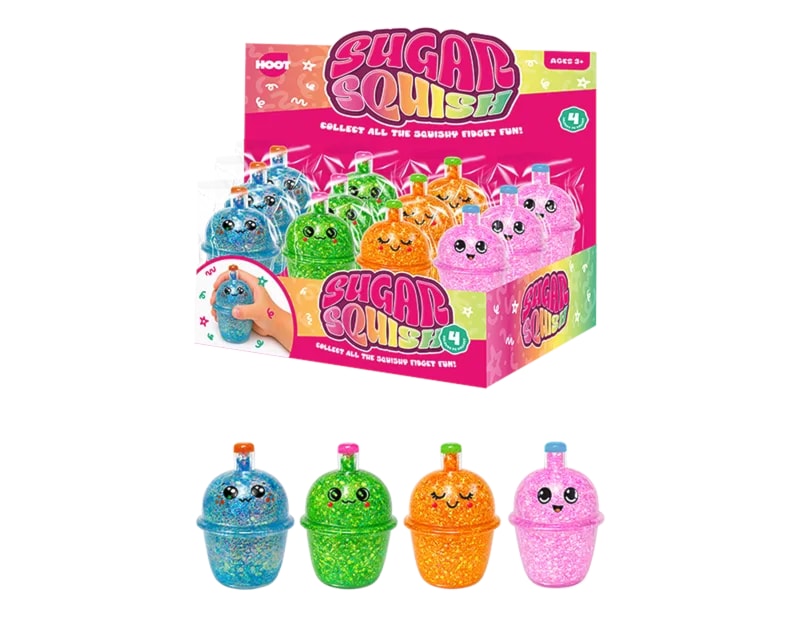 Wholesale Glitter Drink Sugar Filled Squishy CDU Wholesale Glitter Drink Sugar Filled Squishy CDU