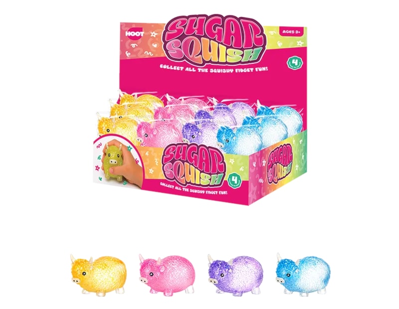 Wholesale Glitter Highland Cow Sugar Filled Squishy 9.5cm CDU Wholesale Glitter Highland Cow Sugar Filled Squishy 9.5cm CDU