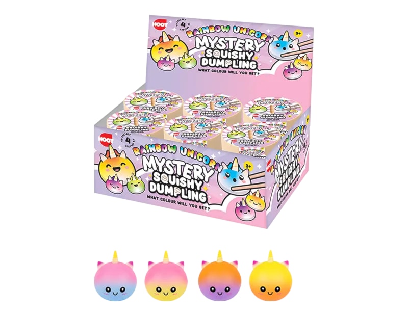 Wholesale Squishy Rainbow Unicorn Dumpling 8.5cm CDU Wholesale Squishy Rainbow Unicorn Dumpling 8.5cm CDU