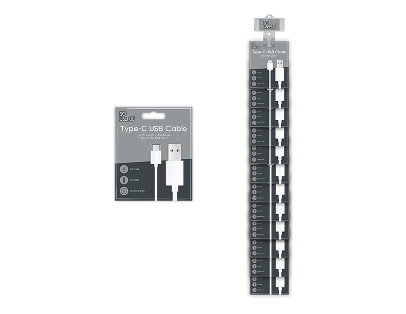 Wholesale Type-C to USB White Cable 1m With Clip Strip Wholesale Type-C to USB White Cable 1m With Clip Strip