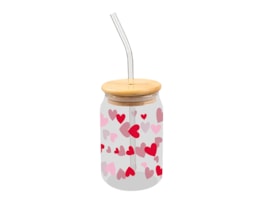 Wholesale Valentine's Glass Jar and Straw With Bamboo Lid Wholesale Valentine's Glass Jar and Straw With Bamboo Lid