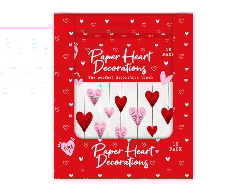 Wholesale Valentine's Paper Heart Decorations 16pk CDU Wholesale Valentine's Paper Heart Decorations 16pk CDU