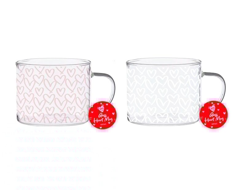 Wholesale Valentine's Glass Heart Print Mug 450ML Wholesale Valentine's Glass Heart Print Mug 450ML
