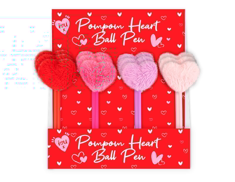 Wholesale Valentine's Pompom Heart Ball Pen CDU Wholesale Valentine's Pompom Heart Ball Pen CDU