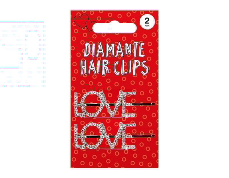 Wholesale Metal "Love" Diamante Hair Clips 2pk Wholesale Metal "Love" Diamante Hair Clips 2pk