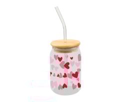 Wholesale Valentine's Glass Jar and Straw With Bamboo Lid Wholesale Valentine's Glass Jar and Straw With Bamboo Lid