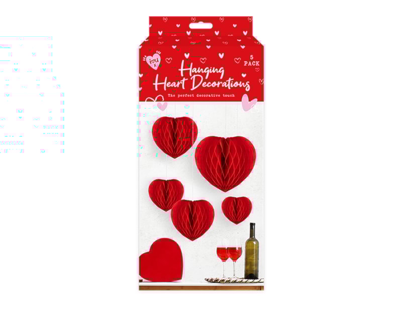 Wholesale Valentine's Honeycomb Hanging Heart Deocrations 5pk Wholesale Valentine's Honeycomb Hanging Heart Deocrations 5pk