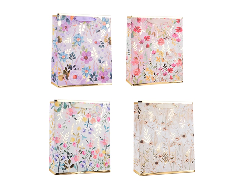Wholesale Womens Foiled Floral Medium Gift Bag 26x32x12cm Wholesale Womens Foiled Floral Medium Gift Bag 26x32x12cm