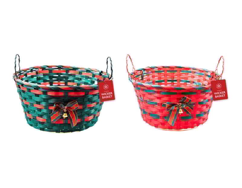 Wholesale Striped Wicker Basket with Handle & Bell 30cm Wholesale Striped Wicker Basket with Handle & Bell 30cm