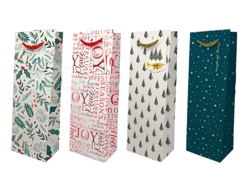 Wholesale Christmas Luxury Foiled Bottle Bag |Bulk Buy Christmas Gift Bags & Box