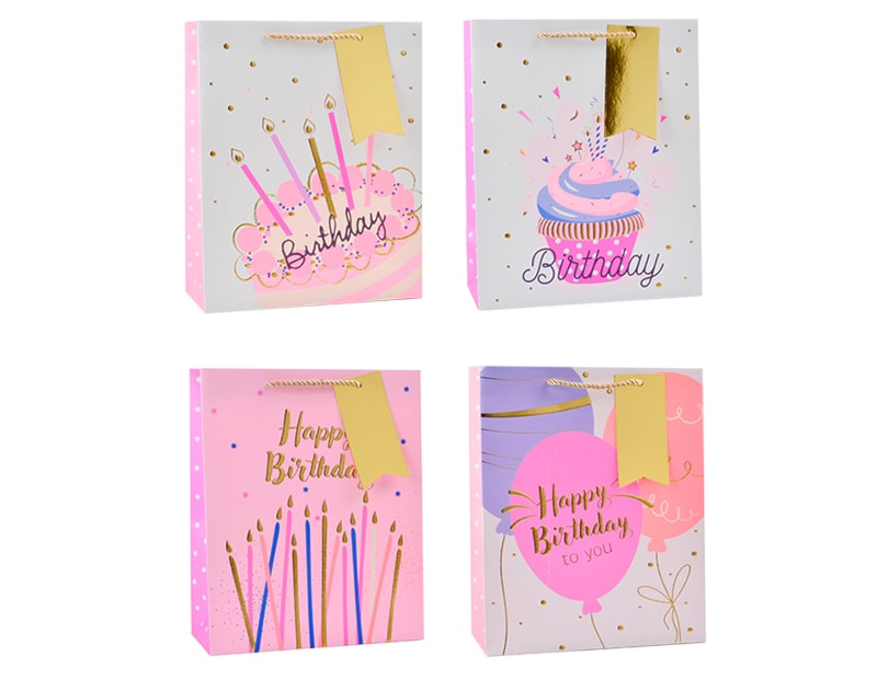 Wholesale Girls Foiled Embossed Birthday Large Gift Bag 30x42x12cm