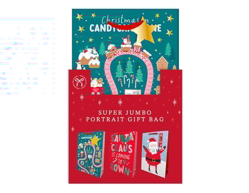 Wholesale Super Jumbo Christmas Portrait Gift Bag CDU