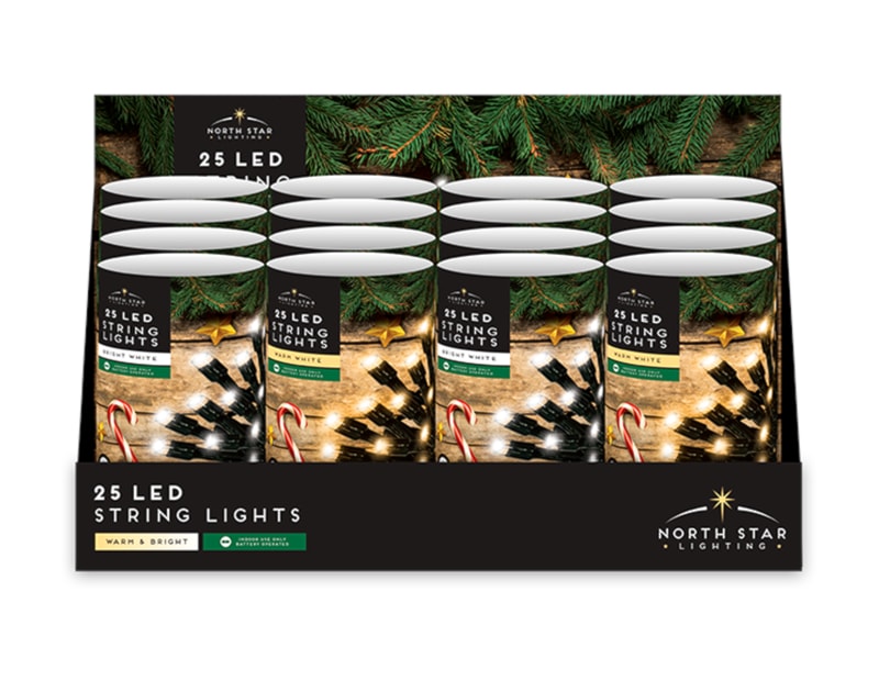 Wholesale 25 LED Battery Operated Warm & Bright White Lights 2.8M CDU