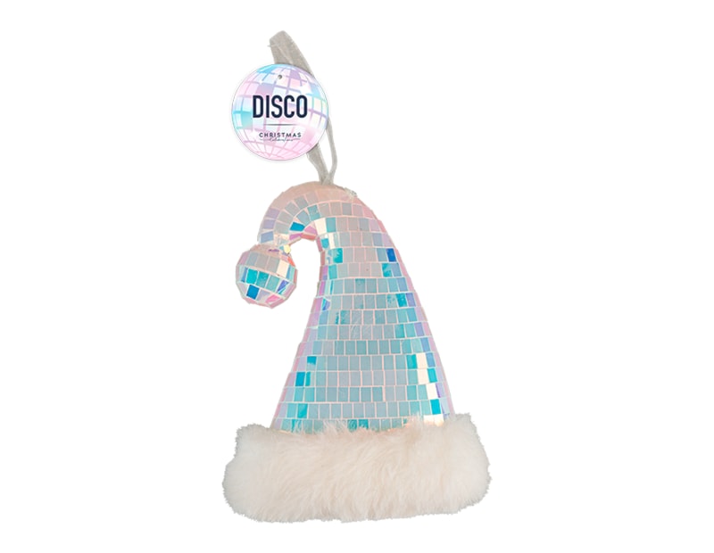 Wholesale Hanging Iridescent Disco Santa Hat 15cm Wholesale Hanging Iridescent Disco Santa Hat 15cm