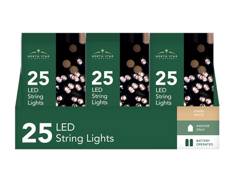 Wholesale 25 Battery Operated Warm White String Lights 2.7m CDU Wholesale 25 Battery Operated Warm White String Lights 2.7m CDU