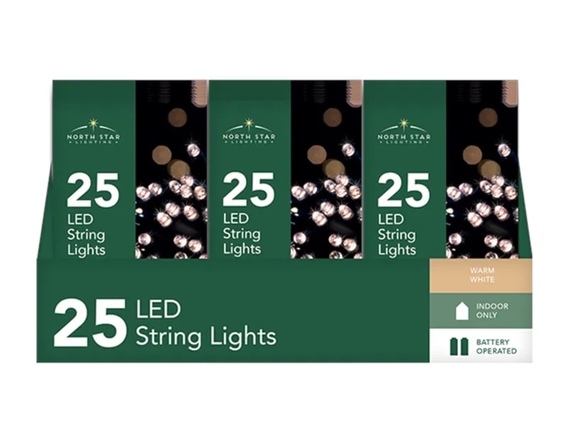 Wholesale 25 Battery Operated Warm White String Lights 2.7m CDU Wholesale 25 Battery Operated Warm White String Lights 2.7m CDU