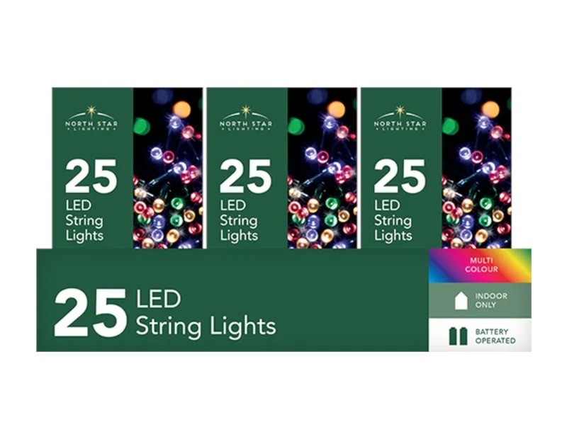 Wholesale 25 Battery Operated Multi-Coloured String Lights 2.7m CDU Wholesale 25 Battery Operated Multi-Coloured String Lights 2.7m CDU