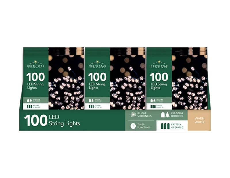 Wholesale 100 Battery Operated Warm White String Lights 10.9m CDU Wholesale 100 Battery Operated Warm White String Lights 10.9m CDU