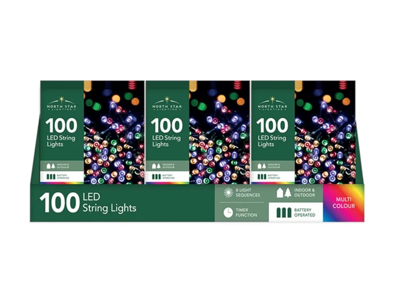 Wholesale 100 Battery Operated Multi-Coloured String Lights 10.9m CDU Wholesale 100 Battery Operated Multi-Coloured String Lights 10.9m CDU
