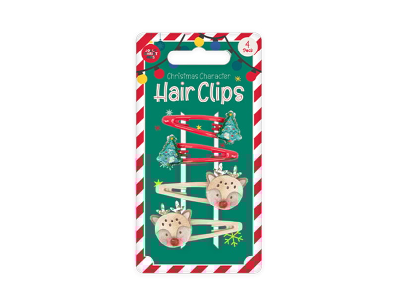 Wholesale Christmas Character Hair Clips 4pk Wholesale Christmas Character Hair Clips 4pk