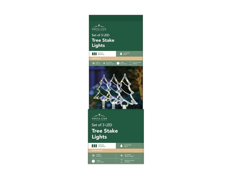 Wholesale LED Battery Operated Warm White Tree Stake Lights 3pk CDU Wholesale LED Battery Operated Warm White Tree Stake Lights 3pk CDU