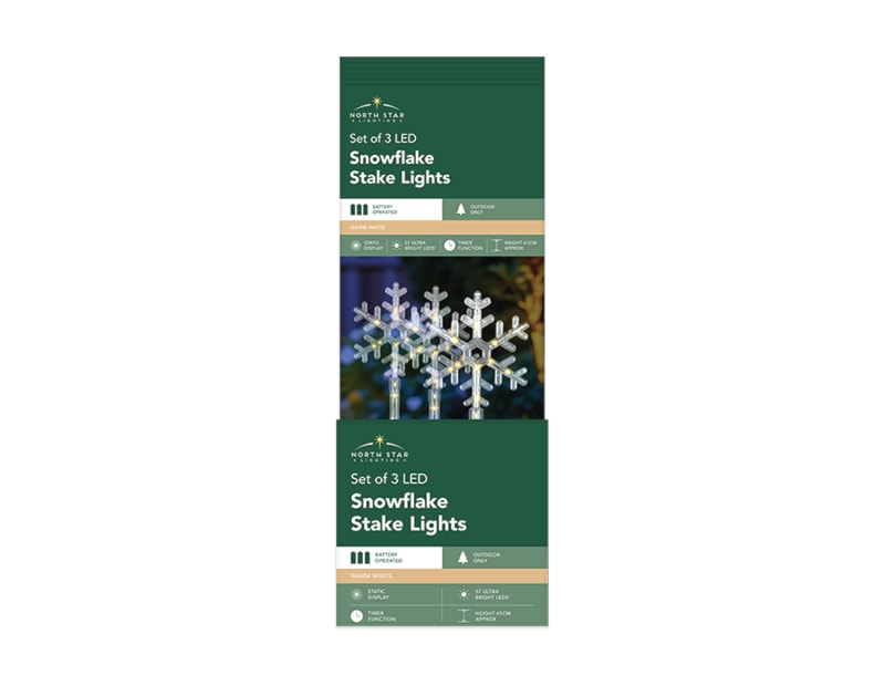 Wholesale LED Battery Operated Warm White Snowflake Stake Lights 3pk CDU Wholesale LED Battery Operated Warm White Snowflake Stake Lights 3pk CDU