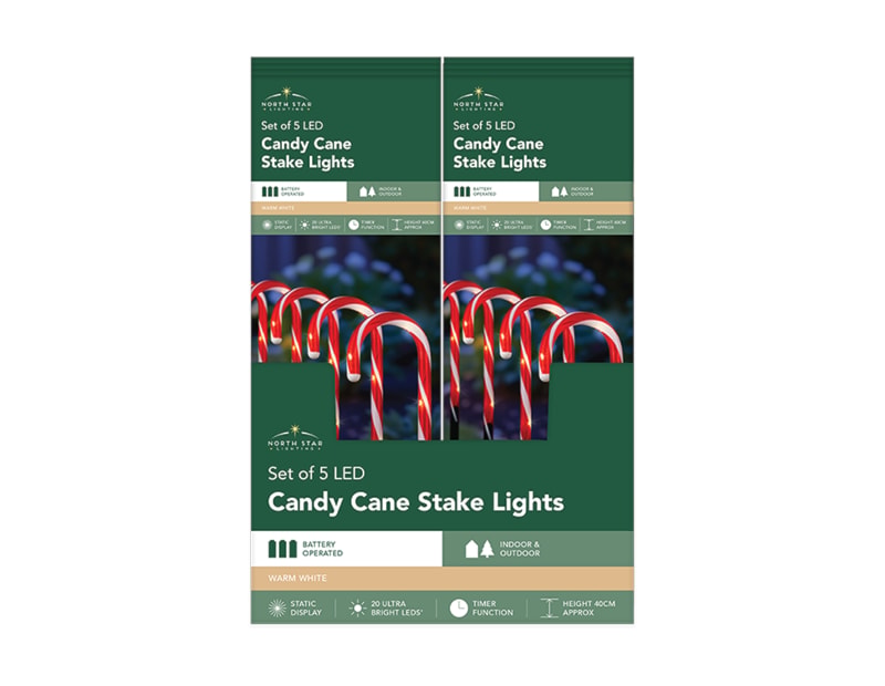 Wholesale LED Battery Operated Candy Cane Stake Lights 5pk CDU Wholesale LED Battery Operated Candy Cane Stake Lights 5pk CDU