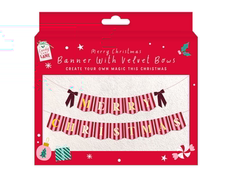 Wholesale Merry Christmas Banner with Velvet Bows Wholesale Merry Christmas Banner with Velvet Bows