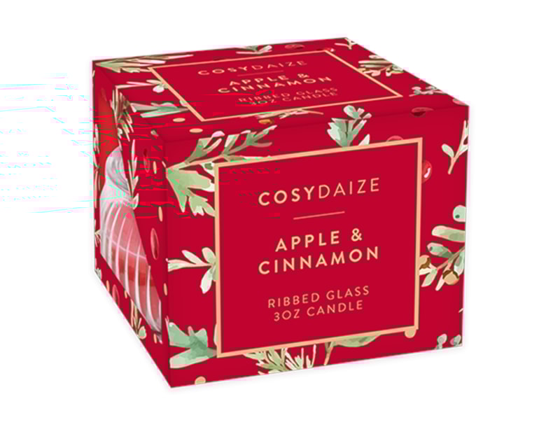 Wholesale Christmas Apple and Cinnamon Ribbed Glass Candle 3oz Wholesale Christmas Apple and Cinnamon Ribbed Glass Candle 3oz